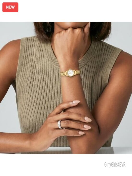 Dainty Gold-Tone Small Round Dial Watch with Stainless Steel Bracelet